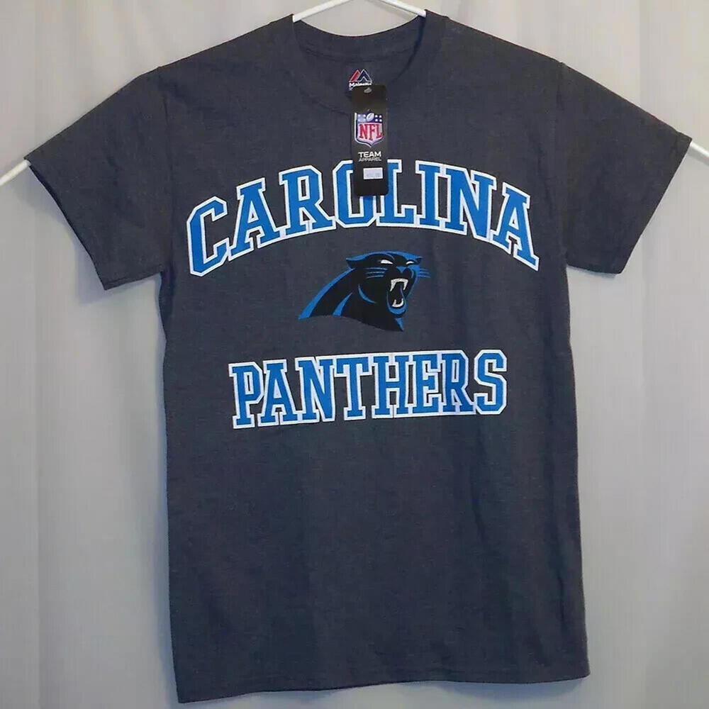 Majestic Carolina Panthers T-Shirt Men's Small S Gray Blue New With Tags NWT